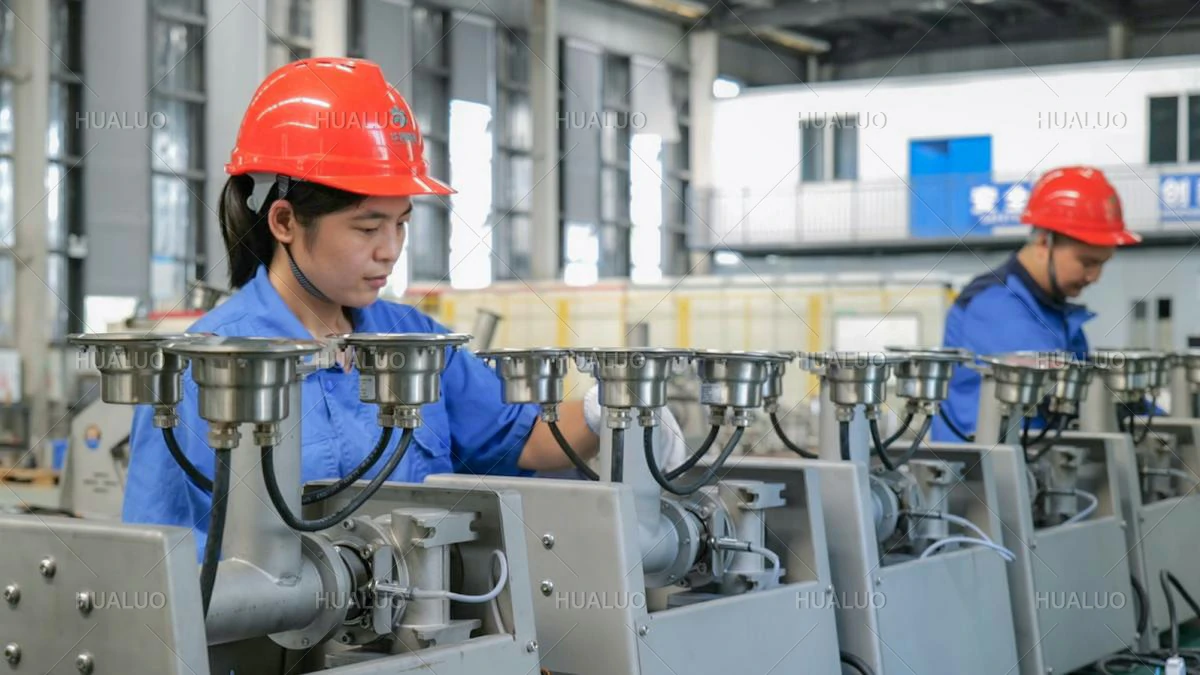 A worker inspecting and checking the quality of fountain equipment.