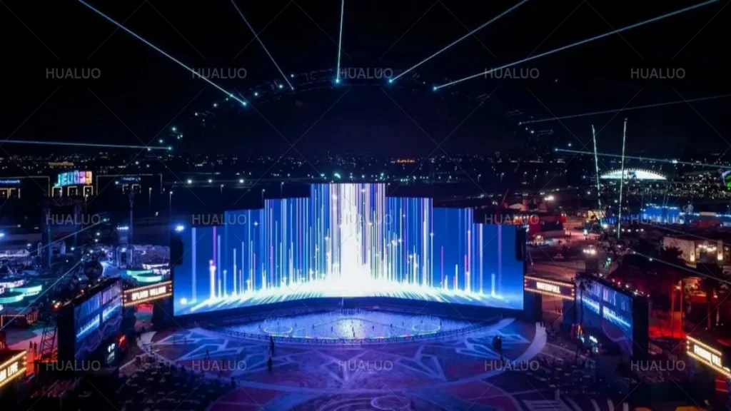 dancing fountain at City Walk during Jeddah Season 2022, Saudi Arabia.