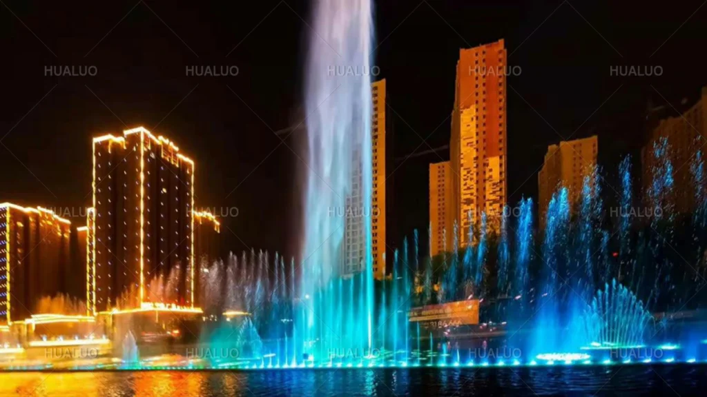 Laser water curtain show in Heze, Shandong, China.