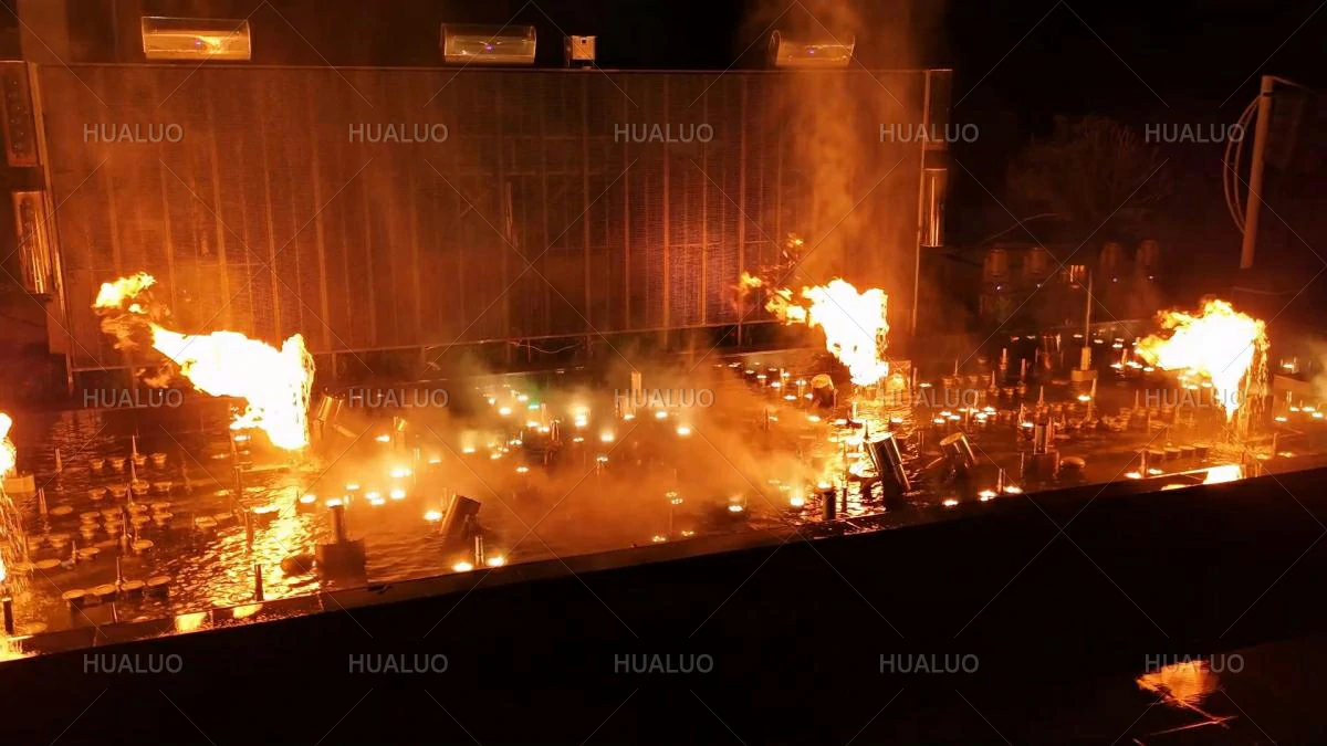 a combined water and fire effect, with flames and water streams interacting.